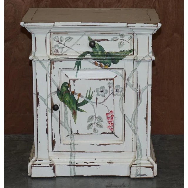 Hand Painted Parrots / Birds of Paradise Side End Table Bedside Drawers, Set of 2 For Sale - Image 14 of 18
