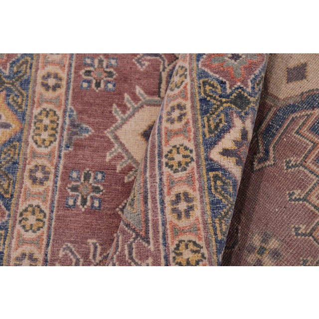 Textile Bohemian Kazak Tribal Light Purpl/Light Blue Wool Rug - 4'0''x5'9'' For Sale - Image 7 of 10