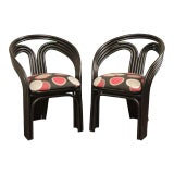 Vintage Art Deco Style Black Lacquer Bentwood Rattan Armchairs - A Pair For Sale