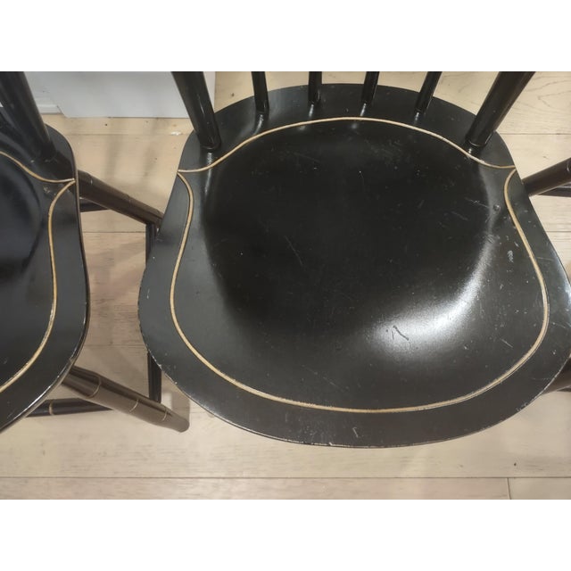 Black Vintage Nichols & Stone Ebonized Windsor Chairs (4pcs), Hand-Stenciled, Solid Wood For Sale - Image 8 of 15