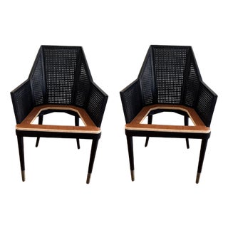 Cane Dining Armchairs by Kara Mann for McGuire/Baker Furniture, Milling Road Collection Pair For Sale