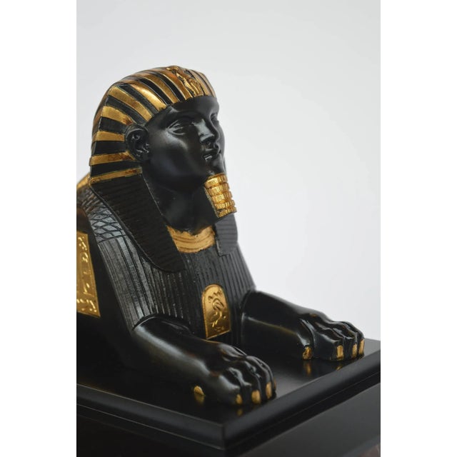 Metal French Bronze and Marble Egyptian Inspired Clockset For Sale - Image 7 of 11