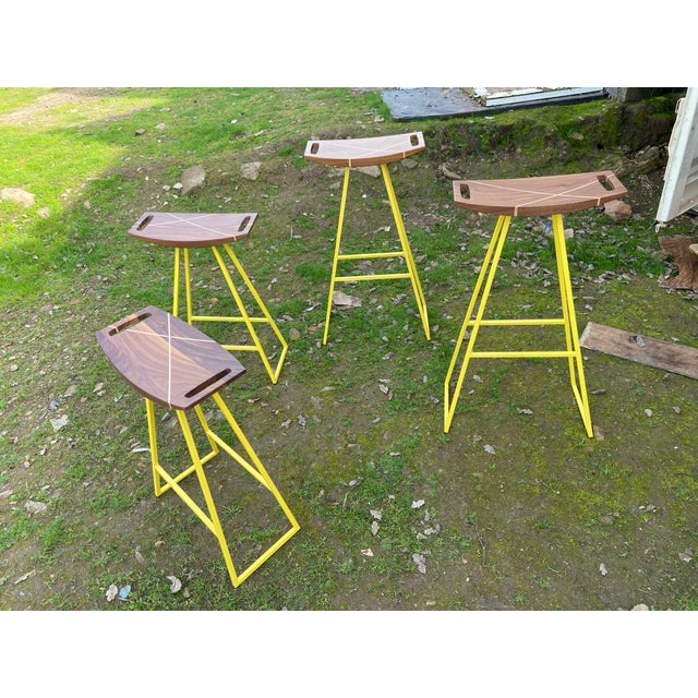 2010s Modern Walnut Robert Designed Trunk Stool Set of 4 Low and Bar Height For Sale - Image 5 of 10