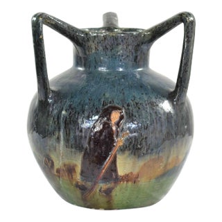 Vintage Art Nouveau Flemish Earthenware Three Handled Vase Marked LMV by Leo Maes Vereenooghe For Sale