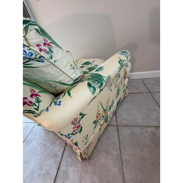 Late 20th Century Henredon Custom Yellow Floral Chintz Upholstered Armchair With Ottoman For Sale - Image 12 of 16