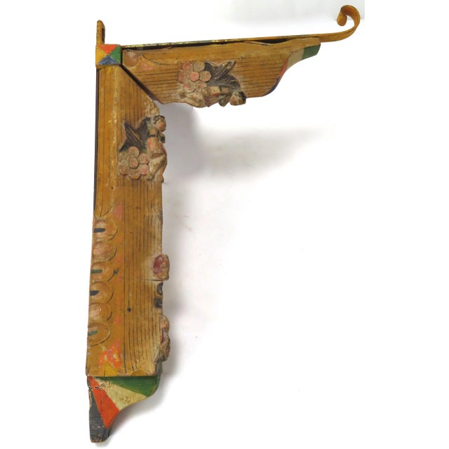 Antique Carved Hand Painted Wood Italian Sicillian Donkey Cart Fragment Repurposed Plant Hanger For Sale - Image 13 of 13