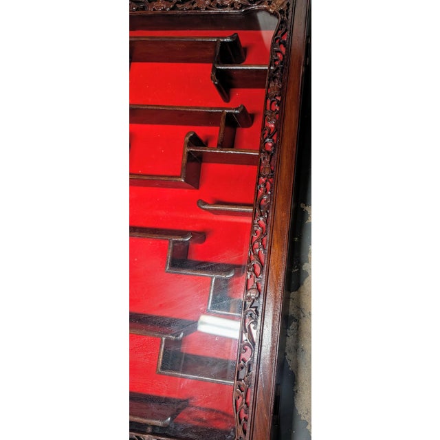 1970s Chinese Carved Hardwood Shadow Box Curio Display Cases,2 Pieces For Sale - Image 11 of 14