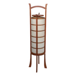 Japanese Style Wood and Paper Lantern Style Floor Lamp by Cherry Tree Designs For Sale