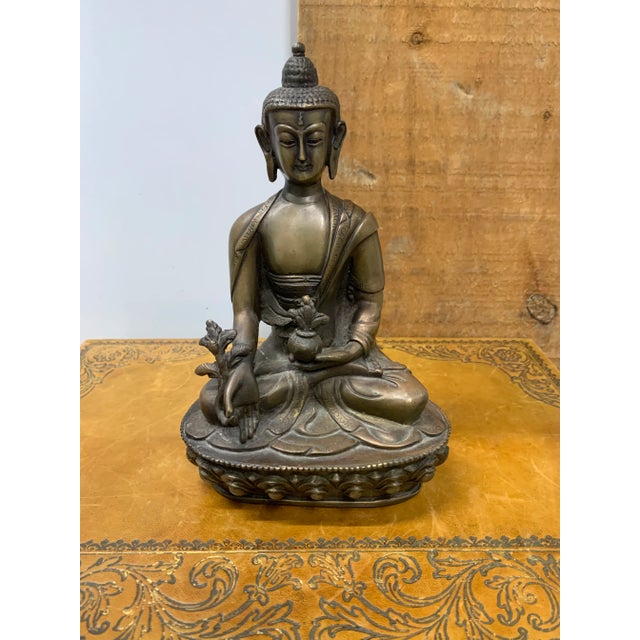Late 19th Century Patinated Bronze Lotus Blossom Buddha For Sale - Image 4 of 7