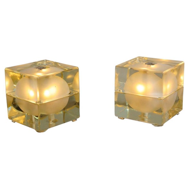 Gold Cubosfera Table Lights attributed to Alsessandro Mendini, Italy, 1958, Set of 2 For Sale - Image 8 of 8