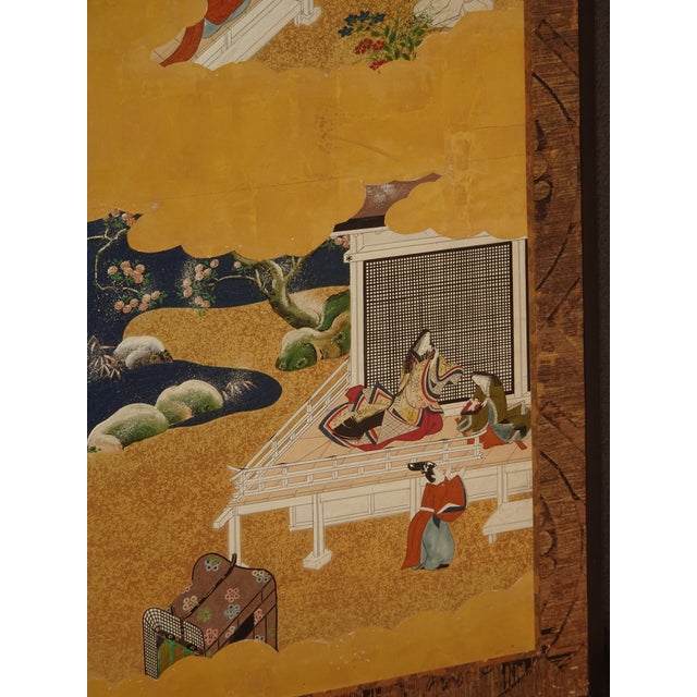 1800s Japanese Four Panel Screen Picture Genji Tokugawa W Letter of Authenticity For Sale - Image 9 of 15