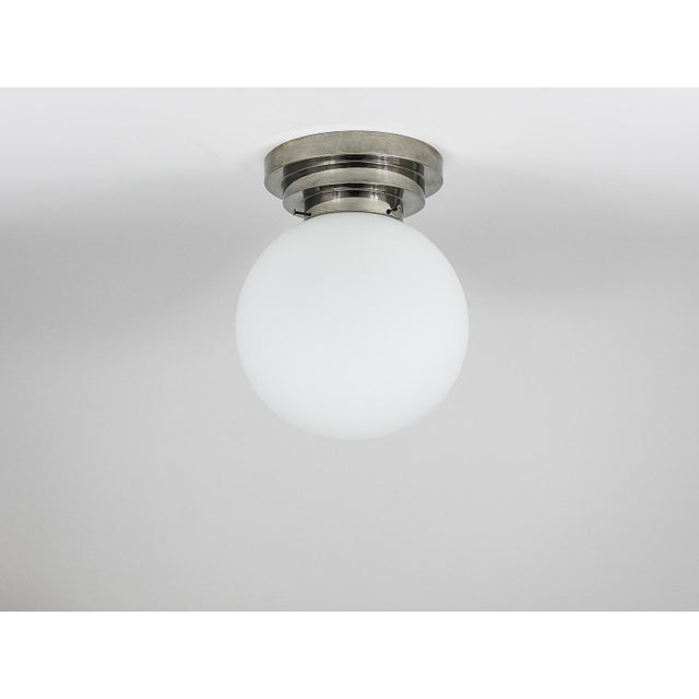 Large Art Deco Nickel Opaline Glass Globe Ceiling Lamp, 1930s For Sale - Image 9 of 15