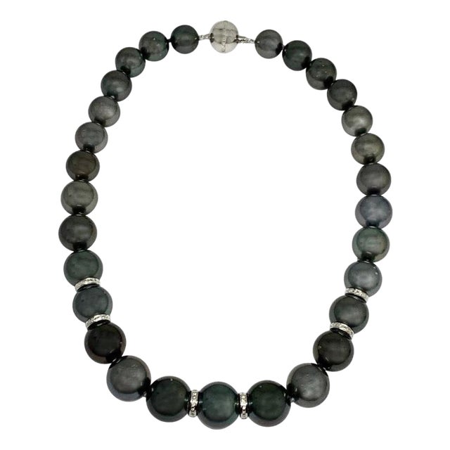 Diamond Tahitian Pearl Necklace 14 Karat Gold Certified For Sale