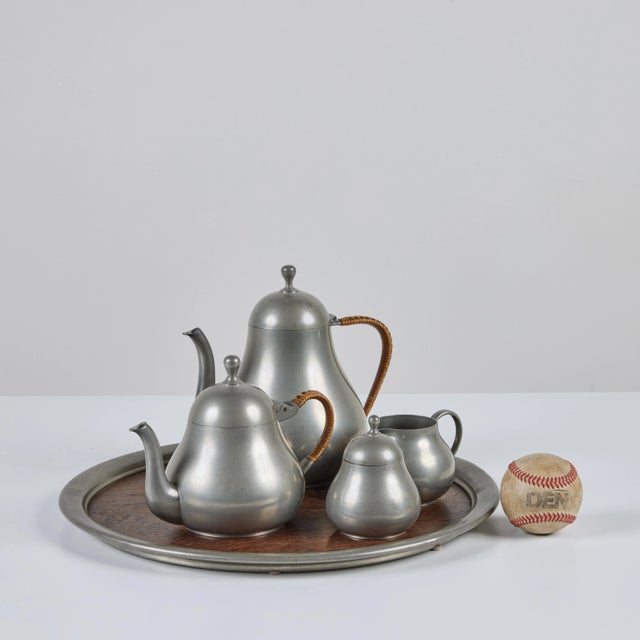 Mid-Century Modern Meeuws & Zoon Den Haag Pewter Five Piece Coffee and Tea Service Set For Sale - Image 3 of 12