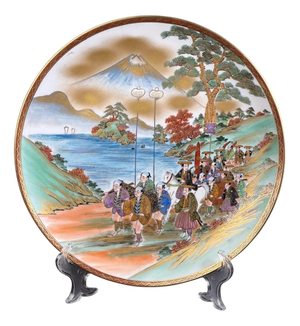 Japanese Meiji Hand-Painted Satsuma Plate with Samurai Procession, 1890s