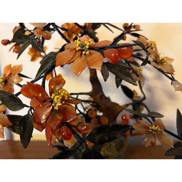 Chinoiserie Antique Early 20th Century Chinese Hardstone & Jade Bonsai Tree in Cloisonné Enamel Flower Pot For Sale - Image 3 of 12