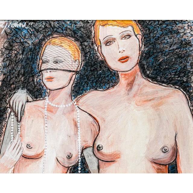 p Tools This expressive charcoal portrait by Connecticut artist Yvonne Gordon presents two nude female figures with...