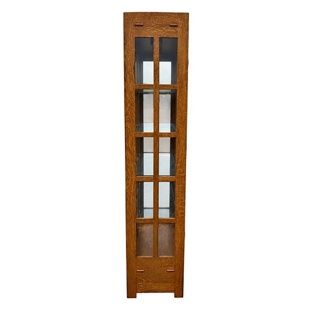 Stickley Late 20th Century Gustav Stickley Mission Oak Arts and Crafts Illuminated Book Case Display Cabinet For Sale - Image 4 of 7