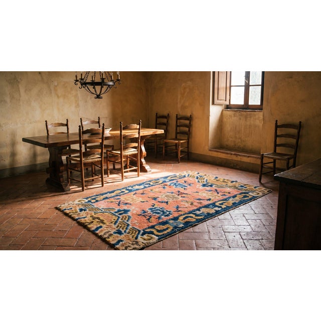 Remarkable Salmon Ground Color With Lovely Damask Pattern Antique Chinese Ningxia Rug For Sale In New York - Image 6 of 8