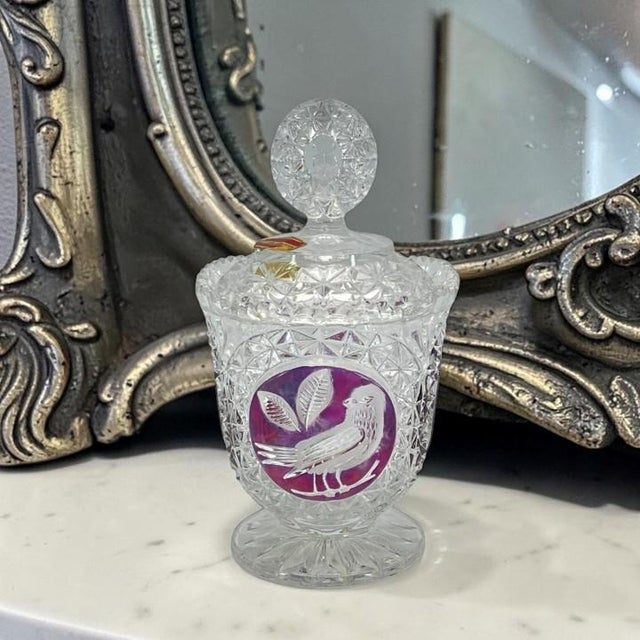 Vintage Hofbauer “Byrdes” Ruby Crystal Candy Dish / Jar With Lid For Sale - Image 17 of 17