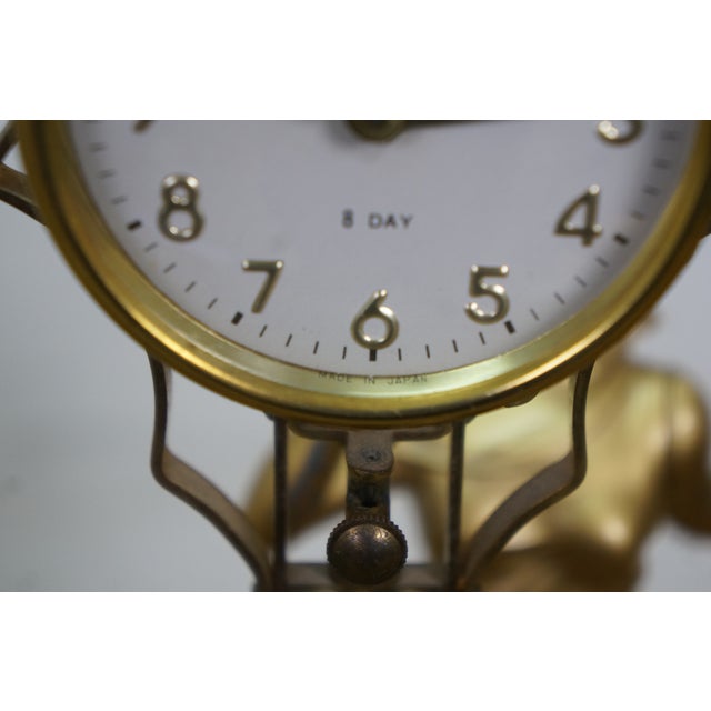 Japanese Linden Art Nouveau Swinging 8 Day Diana Statue Desk Clock 14" For Sale - Image 15 of 18