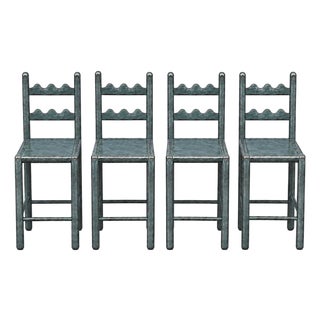 Set of 4 Country French Counter Stools With Custom Antique French Blue Finish For Sale