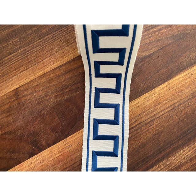 Schumacher Schumacher Greek Key Embroidered Tape Trim Blue on Ivory - 3 Yards For Sale - Image 4 of 6