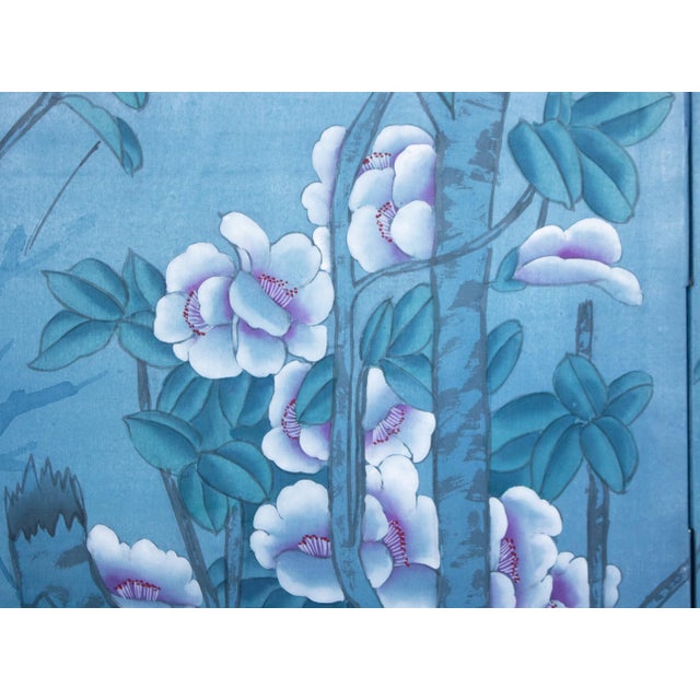 1970s Chinese Painted Silk Screen "Magnolia and Blue Jay" For Sale - Image 12 of 18