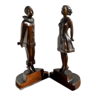 French Art Deco Style Bronze Bookends Flirt Lovers For Sale
