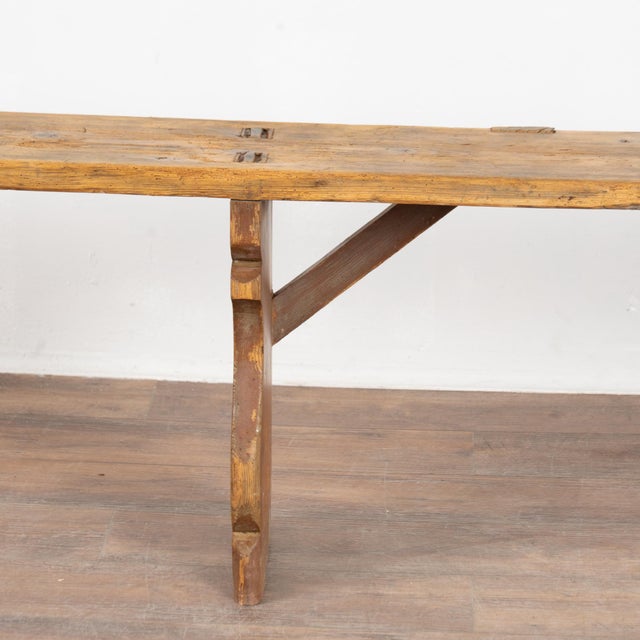 Brown Early 20th Century Rustic Pine Plank Narrow Bench For Sale - Image 8 of 14