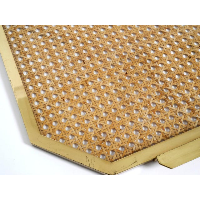 Octagonal Acrylic Glass, Wicker and Brass Serving Tray in the style of Christian Dior, Italy, 1970s For Sale - Image 15 of 18