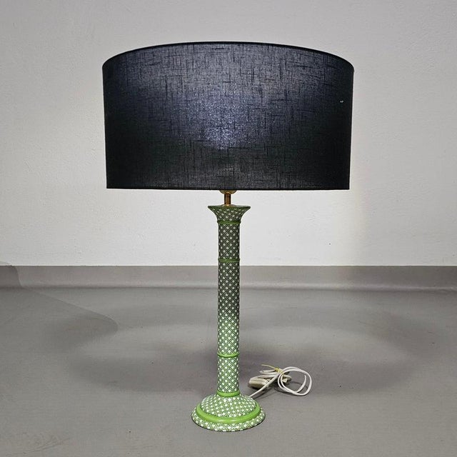 Green Glazed Ceramic Table Lamp with Webbing Pattern For Sale - Image 15 of 16