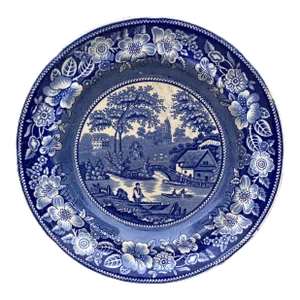 19th Century English Blue and White Wild Rose Plate