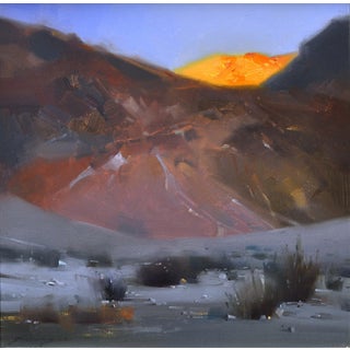 Desert's Crown by Zhaoming Wu | Oil Painting of a desert landscape with mountains and sunlight. For Sale