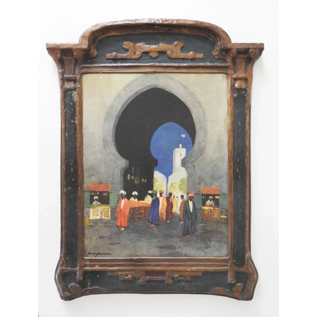 Black Vintage 1920's Molded Compo Frame & Middle Eastern Market Print For Sale - Image 8 of 8