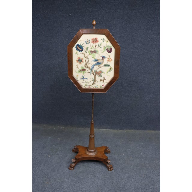 Brown Empire Mahogany Firescreen With Crewelwork Tapestry Panel For Sale - Image 8 of 18