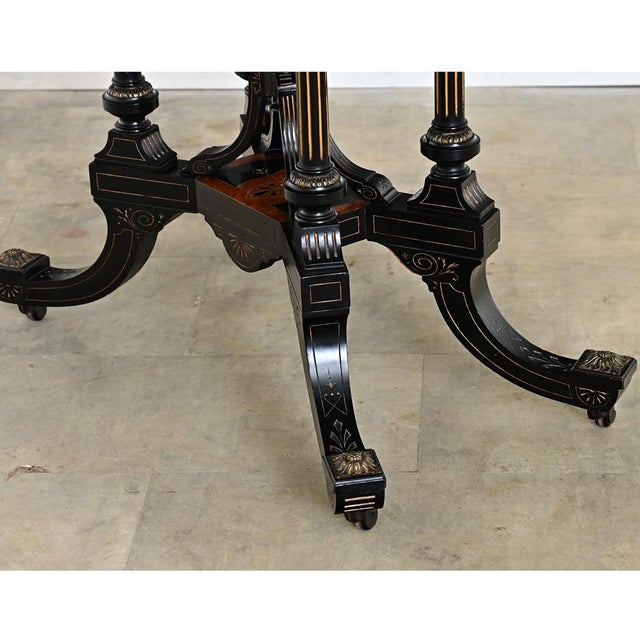 English 19th Century Victorian Ebonized and Inlay Center Table For Sale In Baton Rouge - Image 6 of 13