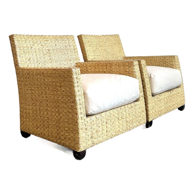 Vintage McGuire Woven Rattan Lounge Chairs - A Pair For Sale