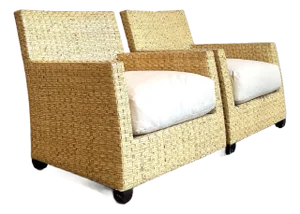 Vintage McGuire Woven Rattan Lounge Chairs - A Pair