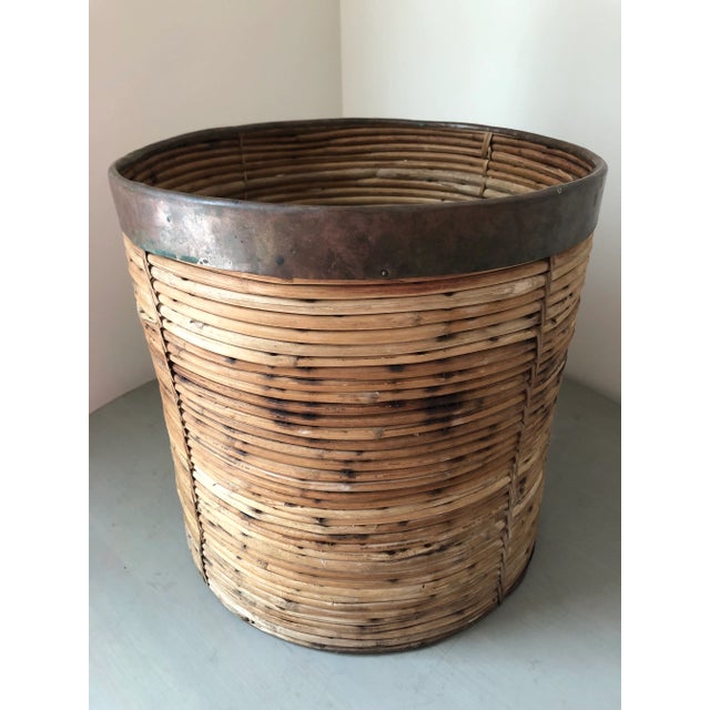 Vintage Italian Rattan Basket With Copper Rim For Sale - Image 10 of 13