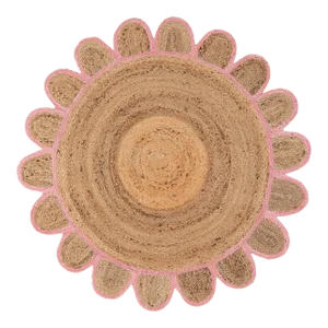 Light Pink Round Jute Scallop Rug - 3'x3'