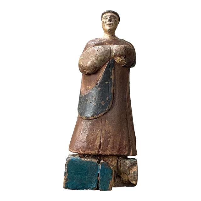 19th Century Spanish Hand Carved Polychrome Santo Sculpture For Sale