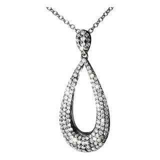 Late 20th Century 14K Black Gold Diamond Micropave Drop Pendant For Sale