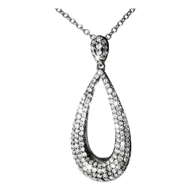 Late 20th Century 14K Black Gold Diamond Micropave Drop Pendant For Sale