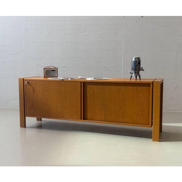 Brown Mid-Century Wooden Sideboard with Sliding Doors, 1960s For Sale - Image 8 of 13