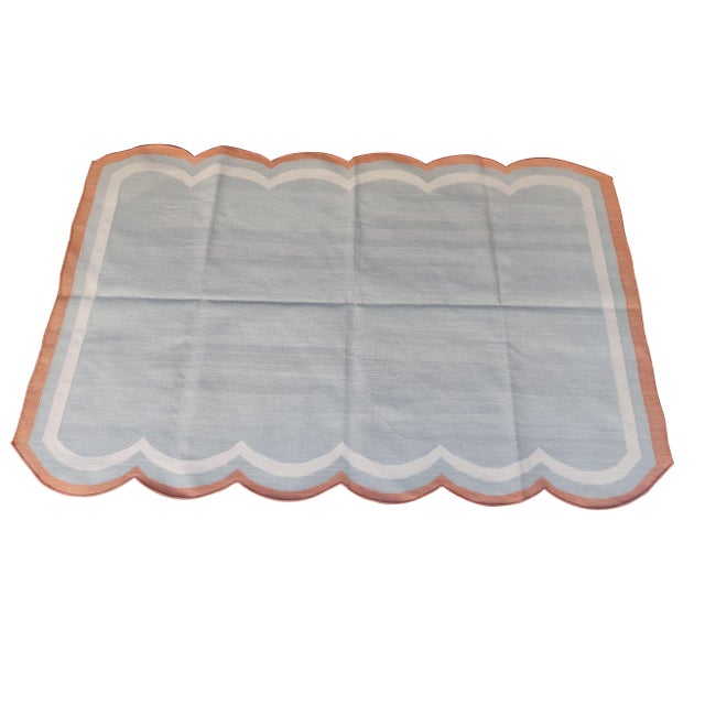 Not Yet Made - Made To Order Handmade Cotton Scalloped Rug, Grey with Cream and Terra Cotta Trim 4'x6' For Sale - Image 5 of 6