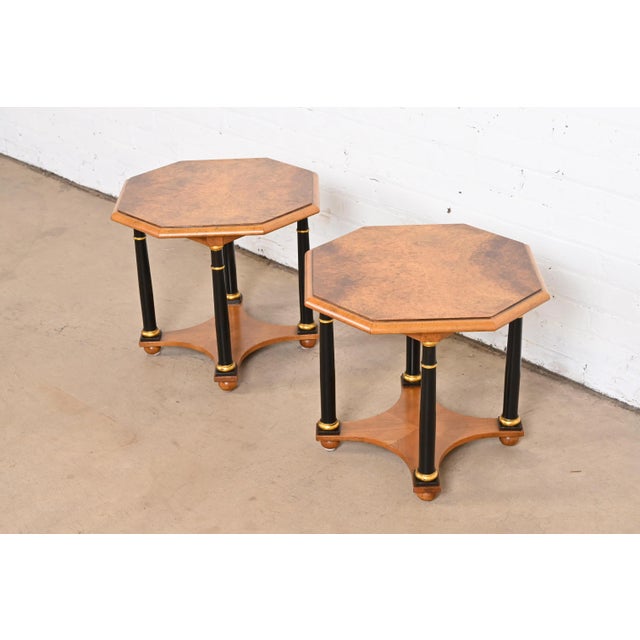 Baker Furniture Neoclassical Burled Walnut Tea Tables, Pair For Sale - Image 10 of 10