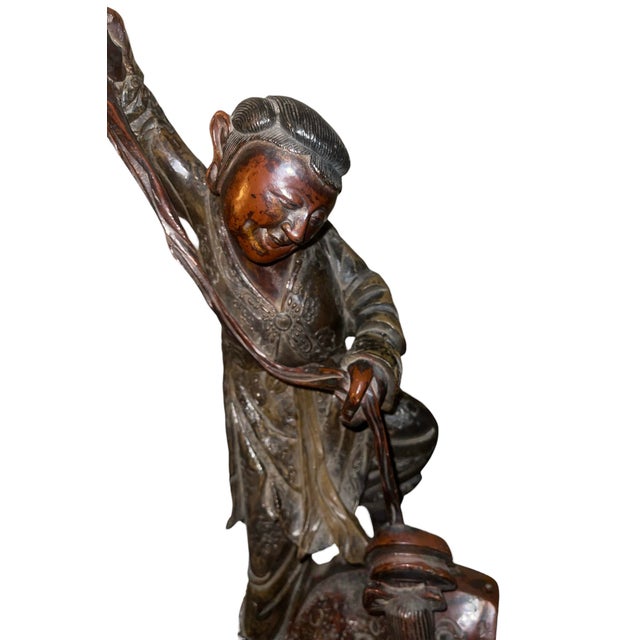 Early 20th Century Early 20th C. Large Chinese Carved Hardwood Immortal Figure Standing on Toad For Sale - Image 5 of 6