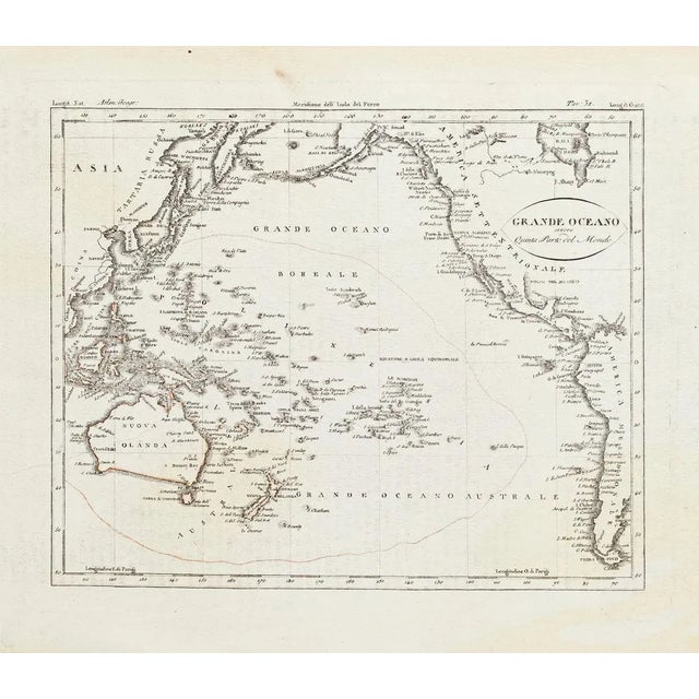 This Map of Oceania is an etching realized in the 19th century. The state of preservation of the artwork is good. At the...