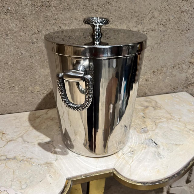 Modern 1990s Ralph Lauren Ice Bucket Equestrian Braid Chrome Plates :Polished Steel For Sale - Image 3 of 12